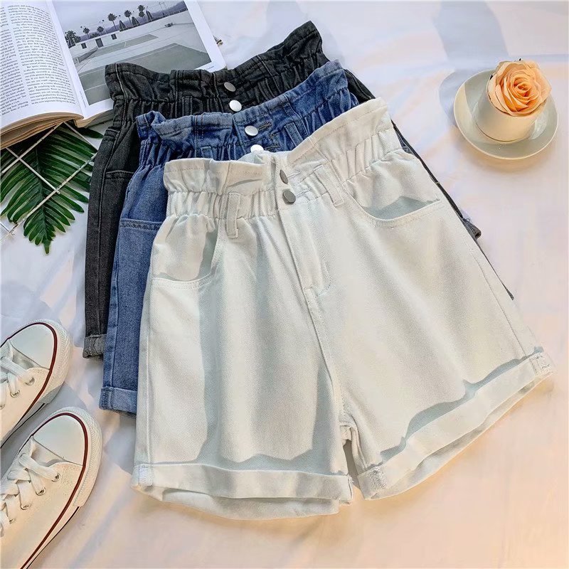 Picture of Retro Nostalgic plus size Denim Shorts Women's Autumn and Summer Staggy Waist Korean Style Slim Look Loose Wide Leg A- shaped Hot Pants