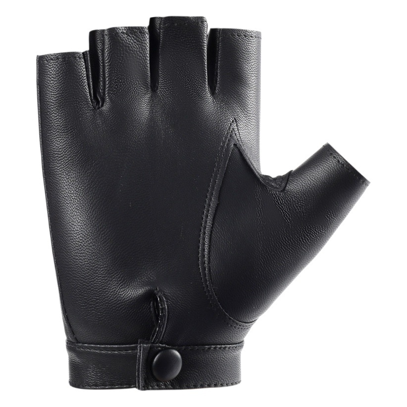 Wholesale half finger PU solid color men's imitation leather riding motorcycle hip hop performance nightclub outdoor live gloves
