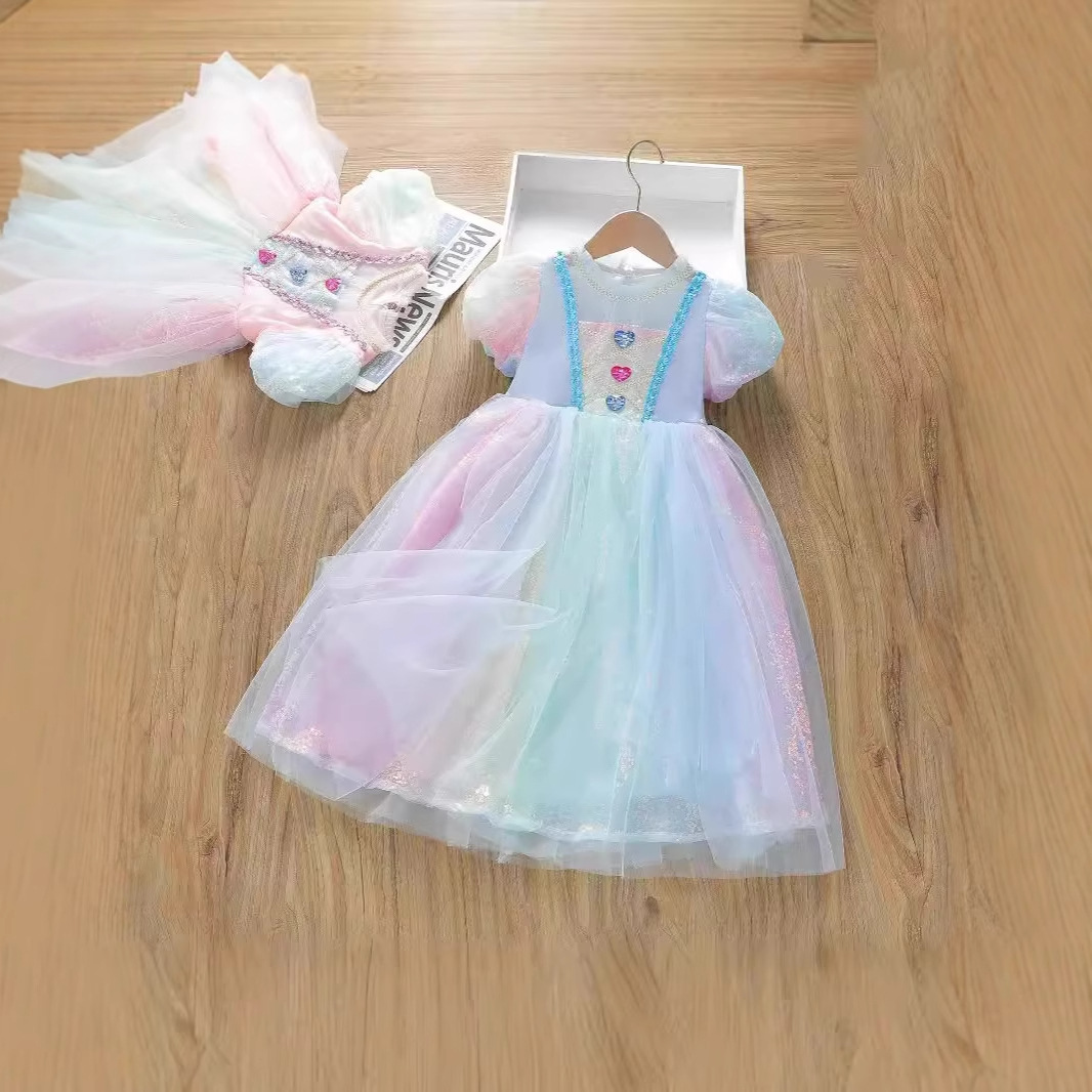 Foreign trade children's clothing girls pink dress 2025 spring and summer new foreign style baby girl high sense mesh princess skirt