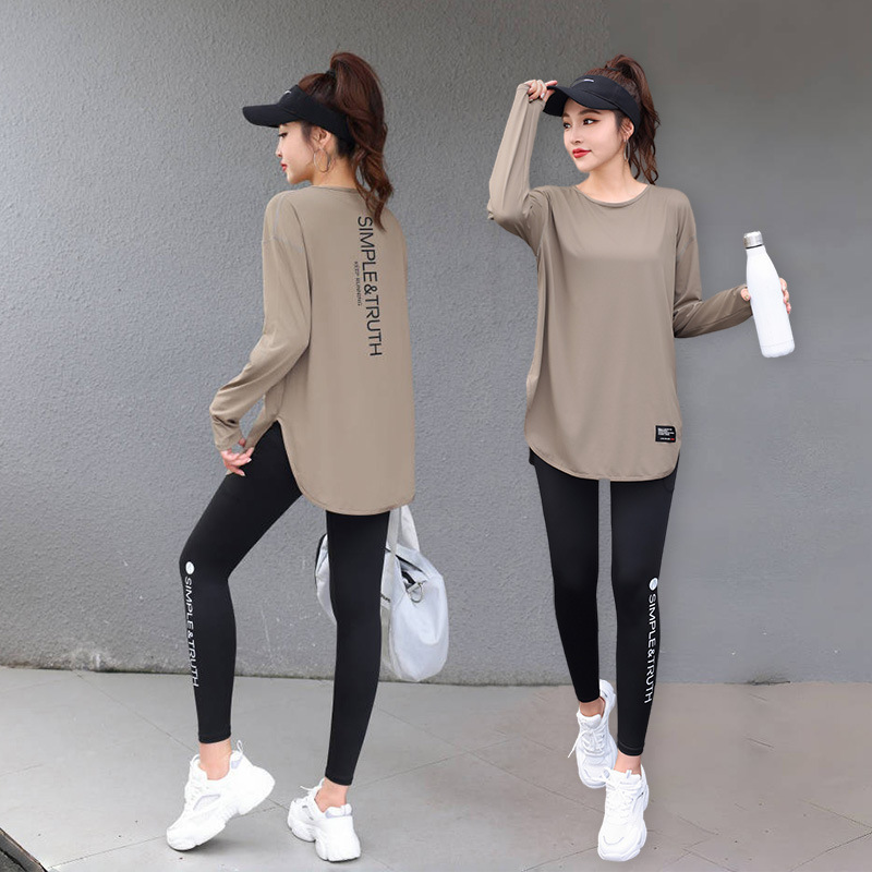 2024 Yoga Fitness Clothes suit Sports Running Gym plus size chubby girl Covering Belly Slim-Fit Loose Korean Style