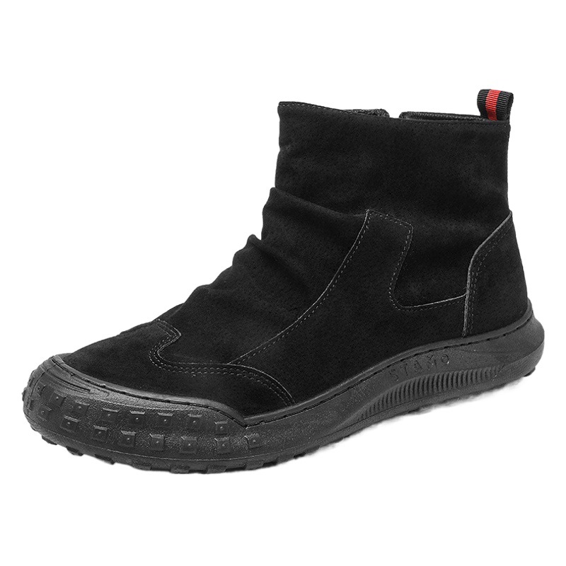Boots men's 2023 autumn new black leather boots casual men's high-top overalls shoes stain-resistant waterproof Martin boots men