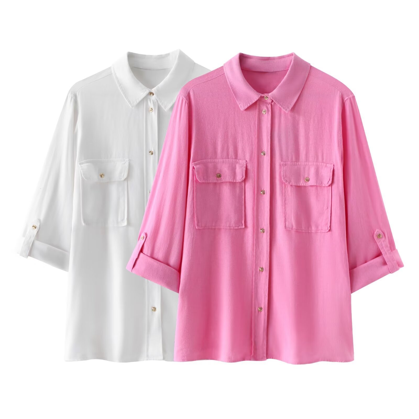 Cross-border Women's Clothing 2024 Amazon European and American Style Loose Shirt Women's Spring and Summer Short-sleeved Cardigan Thin Coat K41193
