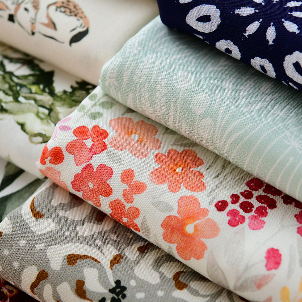 Picture of 20 Pieces of Artificial Cotton Fabric Floral Plant Handmade Clothing Dress Summer Cool Quilt Cotton Silk Cotton Silk Fabric