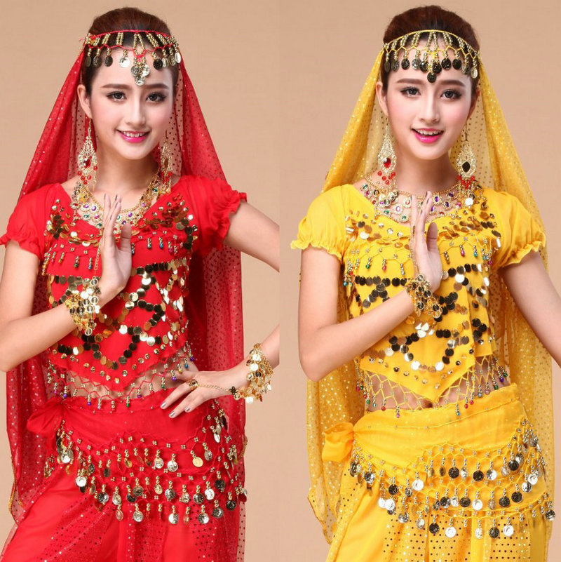 Indian dance performance jewelry highlight headdress veil New Belly Dance Top necklace earrings bracelet