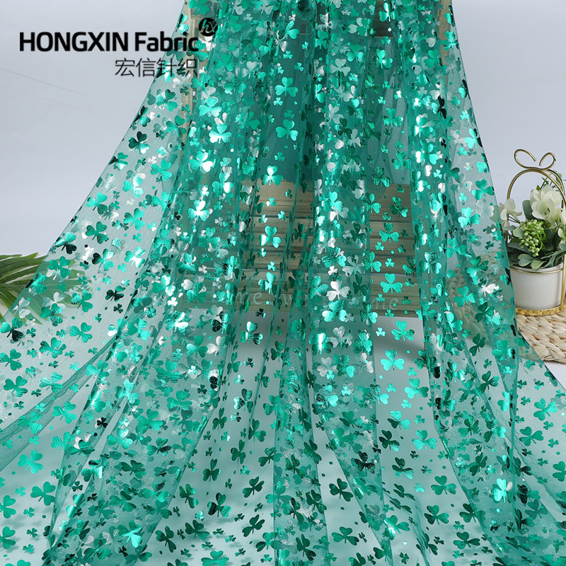 Irish Festival Green Clover Bronzing Mesh Fabric Festival Decoration Children's Wear Toy Tablecloth Accessories Hexagonal Mesh