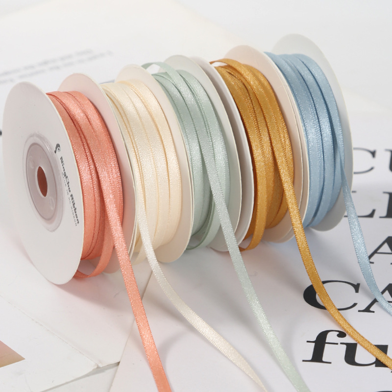 3mm Bright Silk Thin Ribbon Double Sided Ribbon 0.3 Color Ribbon Flower Bow DIY Handmade Gift Baking Packaging