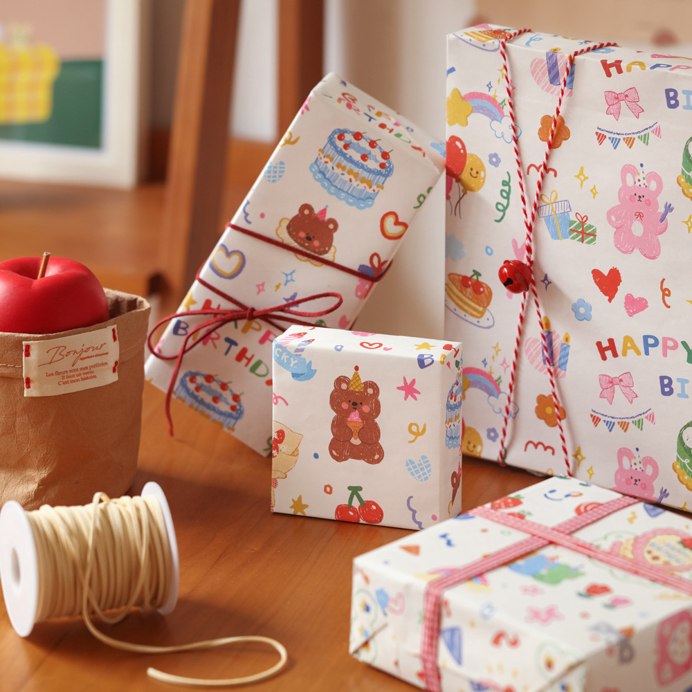 Birthday gift paper animal wind gift creative packaging paper large cartoon cute ins wind handmade material