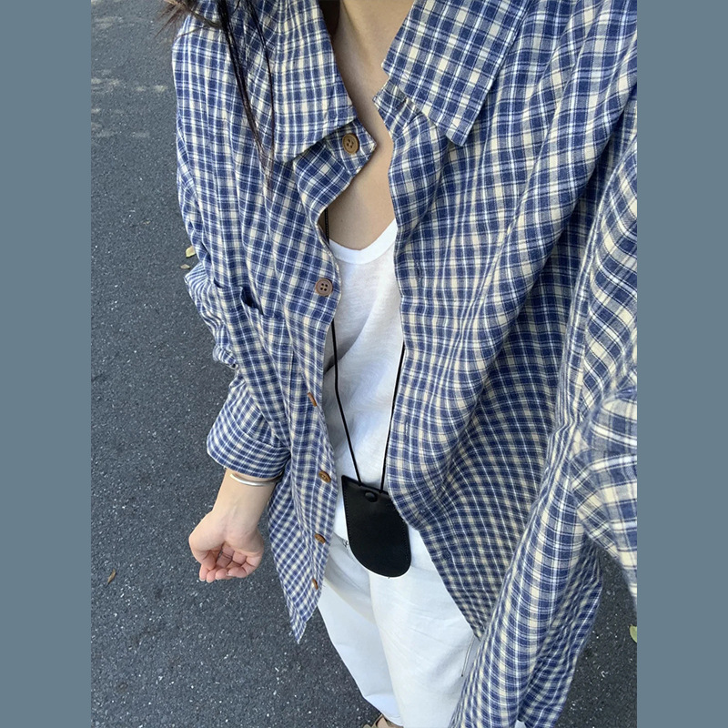 Foreign Trade Korean Plaid Long-sleeved Shirt Women's Early Autumn New All-match Loose Lazy Style Top Outer Shirt Jacket