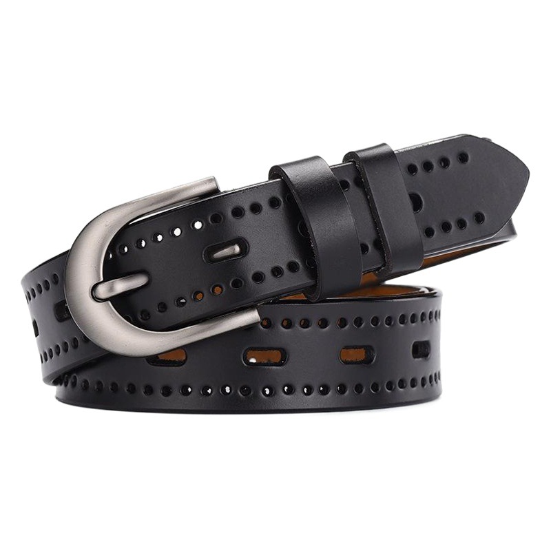 Women's Genuine Leather Belt Without Punching Hollow Belt Student Korean Style Retro Casual Belt Clothing Trouser Belt