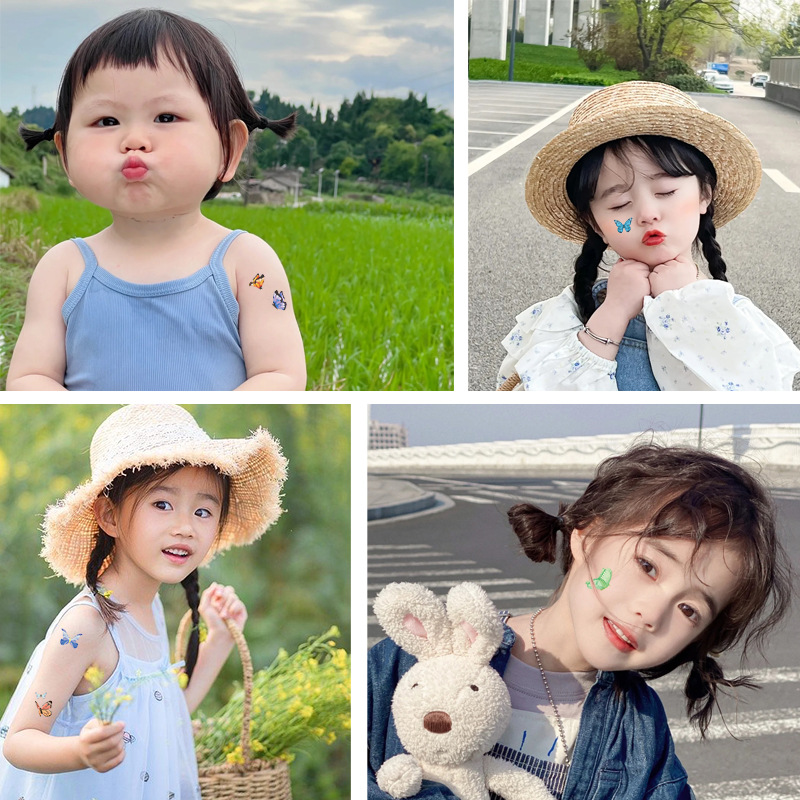 Picture of New Cross-border Cute Color Butterfly Tattoo Sticker Waterproof Small Fresh Children's Children's Six One Princess Face Sticker Color Sticker