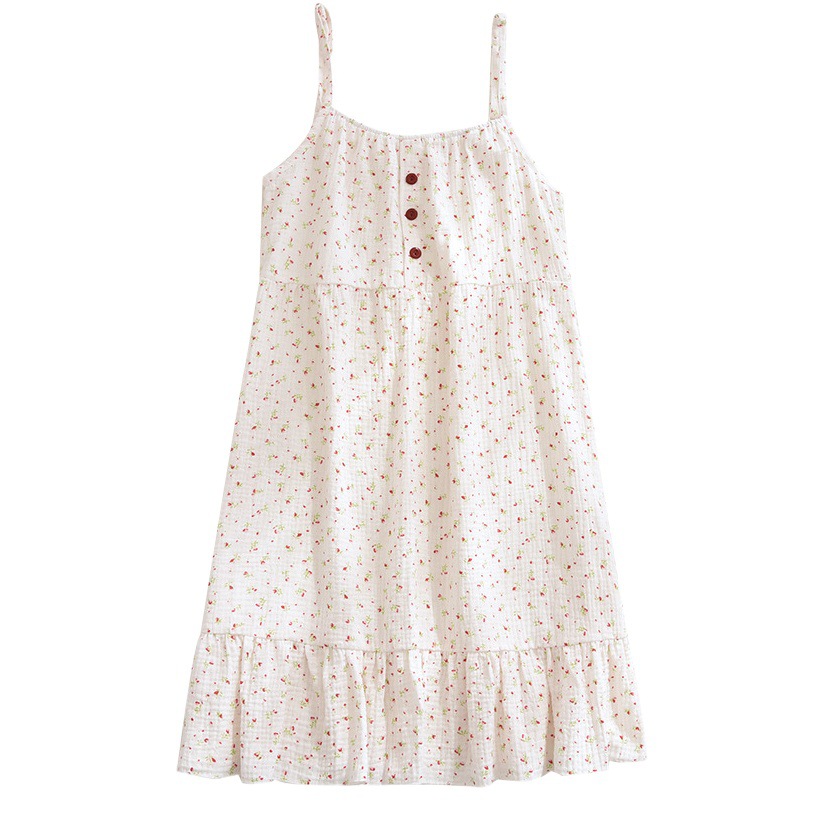 Sling nightdress summer cotton gauze one-piece pajamas 2022 new girl sweet thin cotton home skirt
