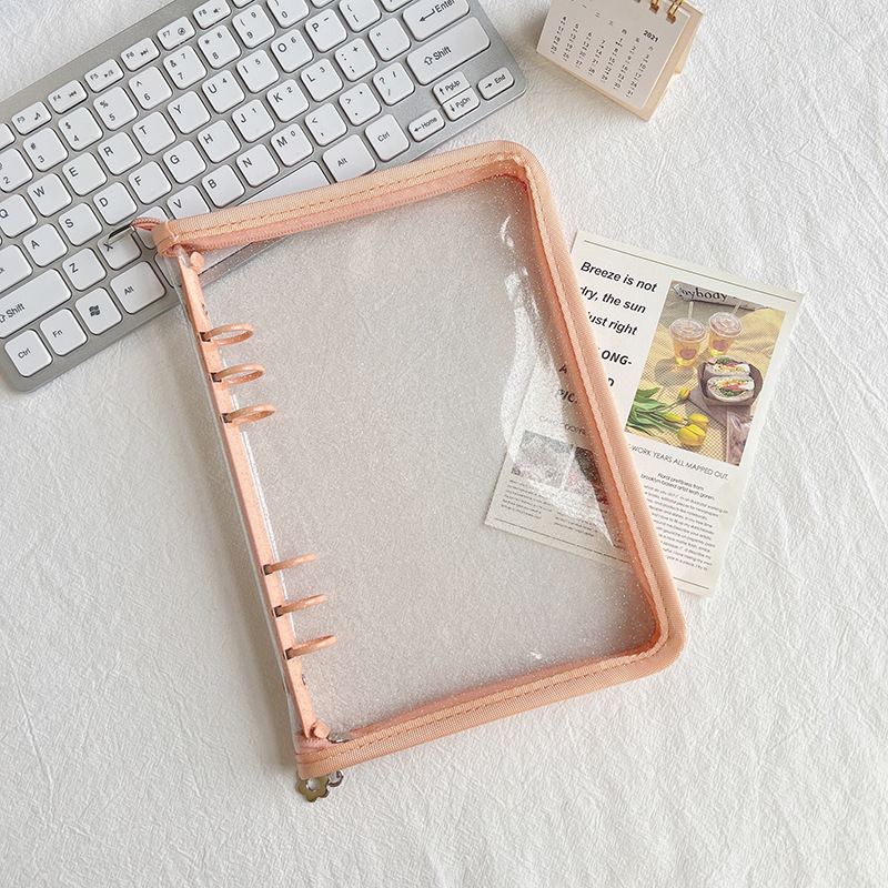 Picture of Spot Cute Popular Storage Bag Six-Hole Loose-Leaf Book Ins Style Star Chasing A5A6 Transparent Zipper Notebook Shell