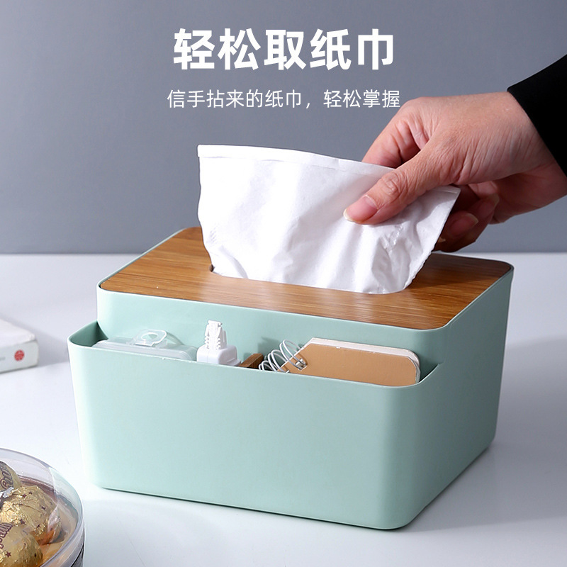 Picture of Wooden Cover Tissue Box Household Wooden Cover Desktop Paper Box Bathroom Living Room Remote Control Tissue Storage Box
