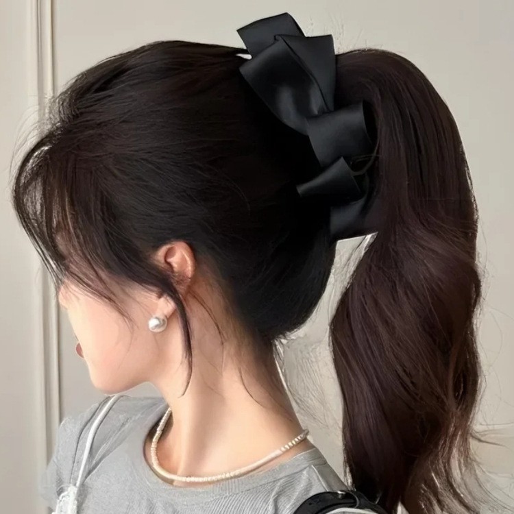 Korean satin multi-layer bow banana clip, sweet high ponytail hair clip at the back of the head, elegant versatile hair accessory
