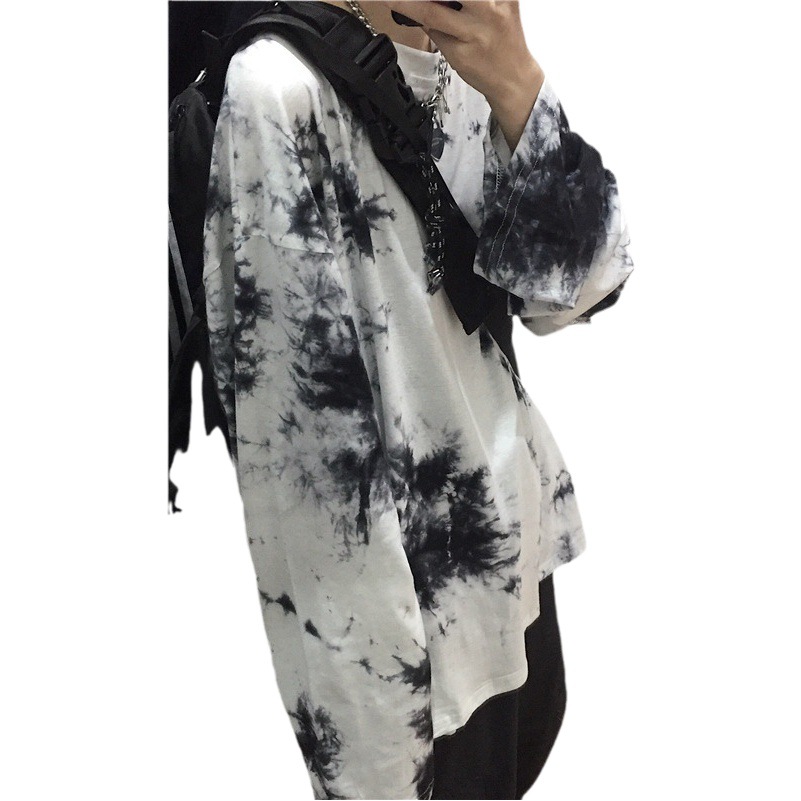 Cross-Border 2025 Autum New Japanese and K-Style Long-Sleeved T-Shirt for Women Ins Harajuku Style Retro Tie-Dye Gradient Loose Top