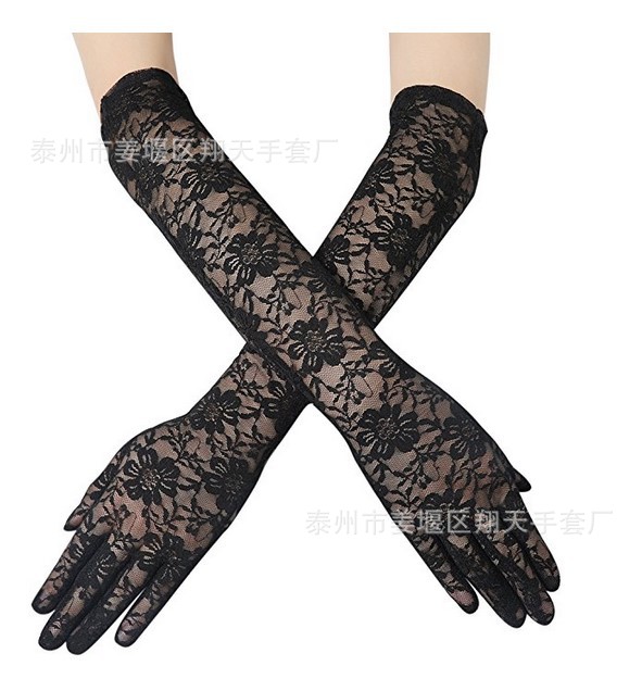 Picture of Wholesale Fashionable Lace Kidsren's Extended Gloves Extra Long Women's Lace Gloves Driving Sun Protection 40cm