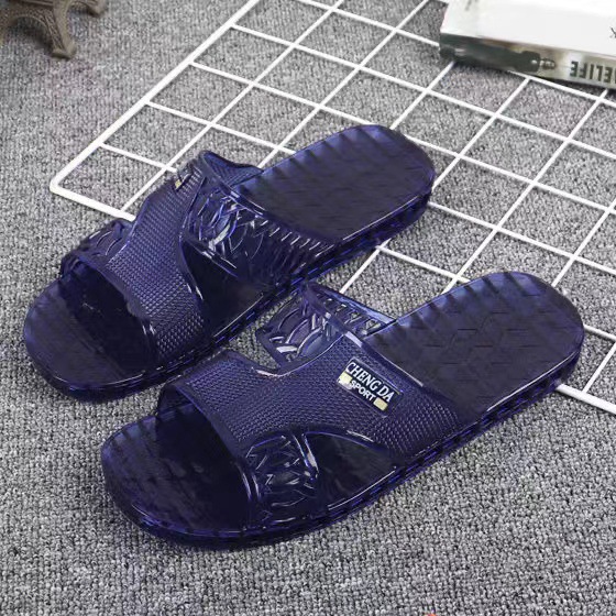 Summer New Crystal Slippers Men's Waterproof and Odor-proof Bathroom Bath Outer Wear Transparent Jelly Bottom Plastic One-word Shops