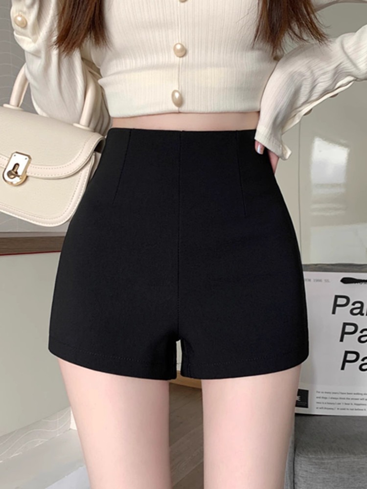 2024 Summer New Black High Waist Hot Pants Women's Korean-style All-match Stretch Tight Body-Slimming Bottom Hip Shorts Trendy