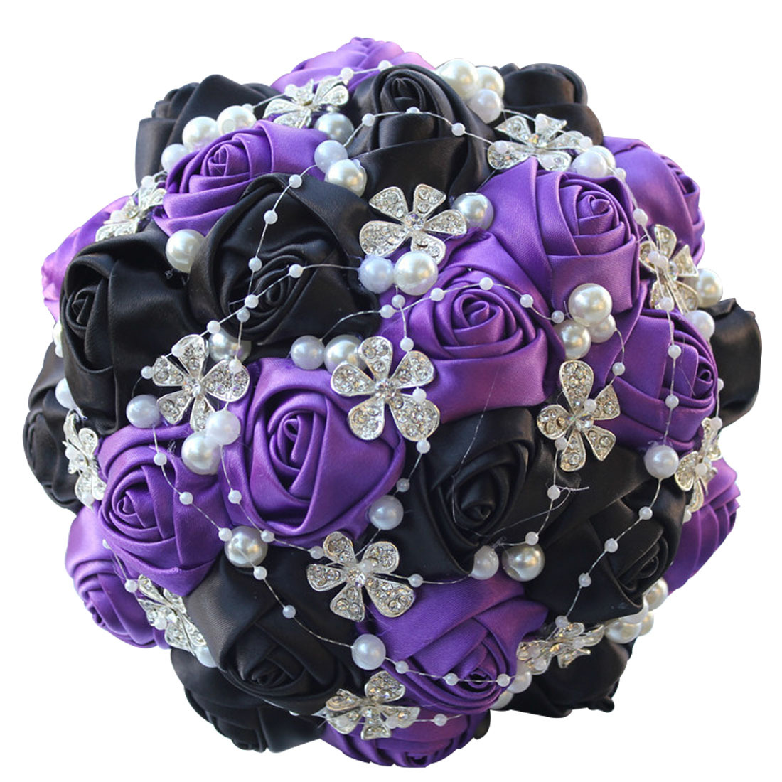 Picture of European and American Super Beautiful Ribbon Flower Wedding Supplies Bride's Hand-held Flower Five-flower Beaded Hand-held Flower Wedding Supplies Hand-held Flower