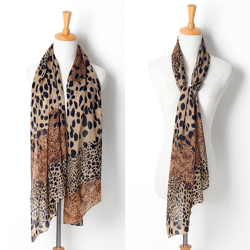 Foreign trade AliExpress new promotion female chiffon leopard silk scarf large size Korean ladies