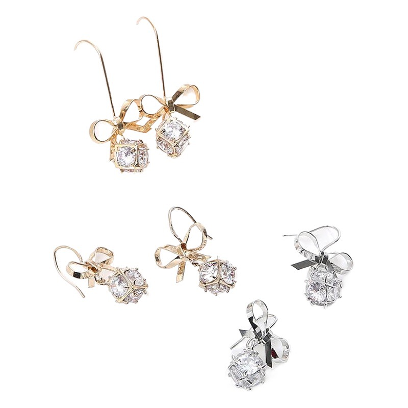 Cross-border New Zircon Bow Earrings Women's Korean-style Fashion Tassel Earrings All-match Elegant Earrings Accessories