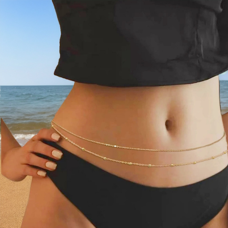 European and American Cross-border Jewelry Beach Double-layer Ball Chain Metal Waist Chain for Women Simple Sexy Body Chain Waist Accessories