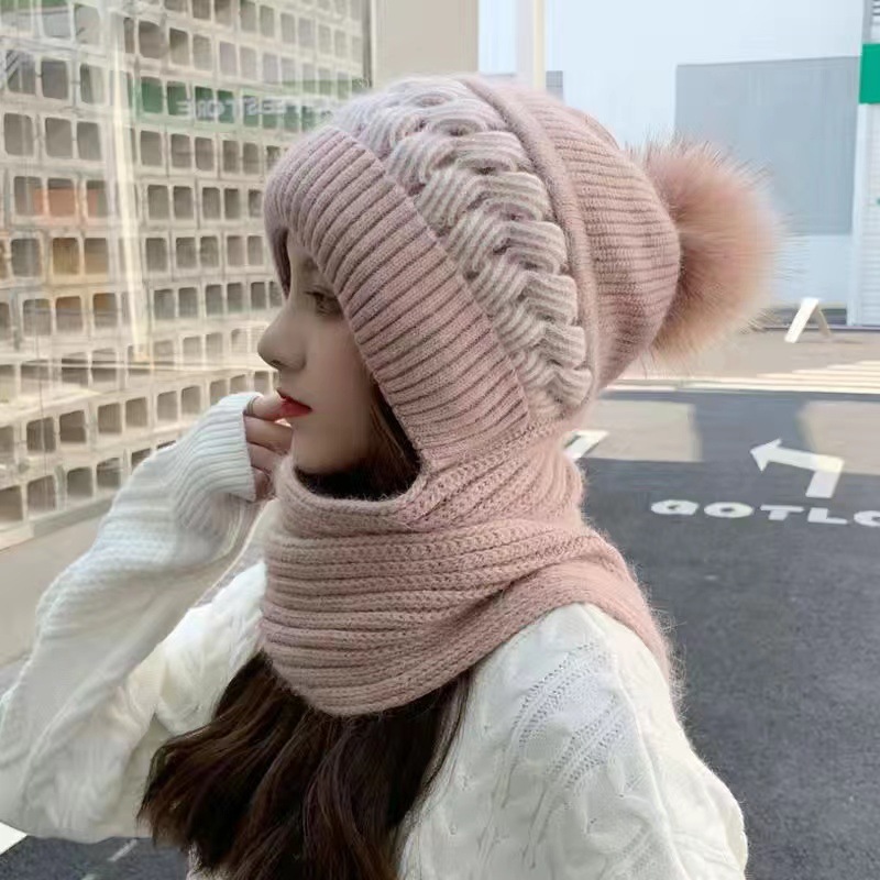 Picture of Hat women's winter Korean-style fashion wool hat winter versatile warm thickened ear protection knitted hat scarf integrated