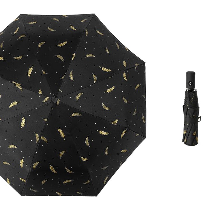 Feather rain Automatic Umbrella new three folding automatic umbrella creative black rubber sunscreen sunshade umbrella a generation of hair