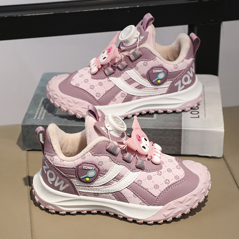Girls outdoor sneaker 2024 autumn and winter new warm fleece-lined kulomi rotating button casual fashion all-match