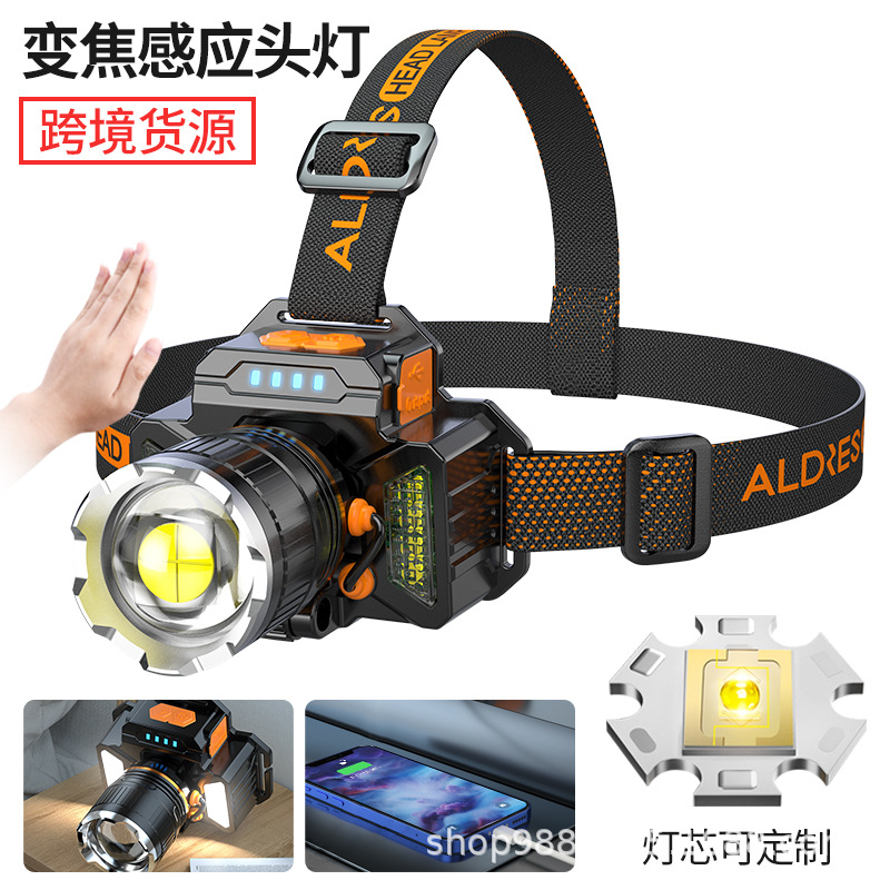 Super bright cross-border strong light induction headlight miner's lamp USB charging emergency smart head-mounted outdoor lighting LED headlight