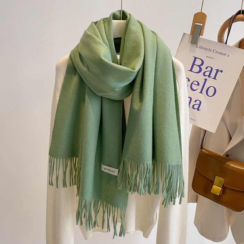 Picture of Blue Imitation Cashmere Scarf for Women 2025 New Winter K-Style Thickeneded Light Blue Scarf Versatile Dual-Use Shawl