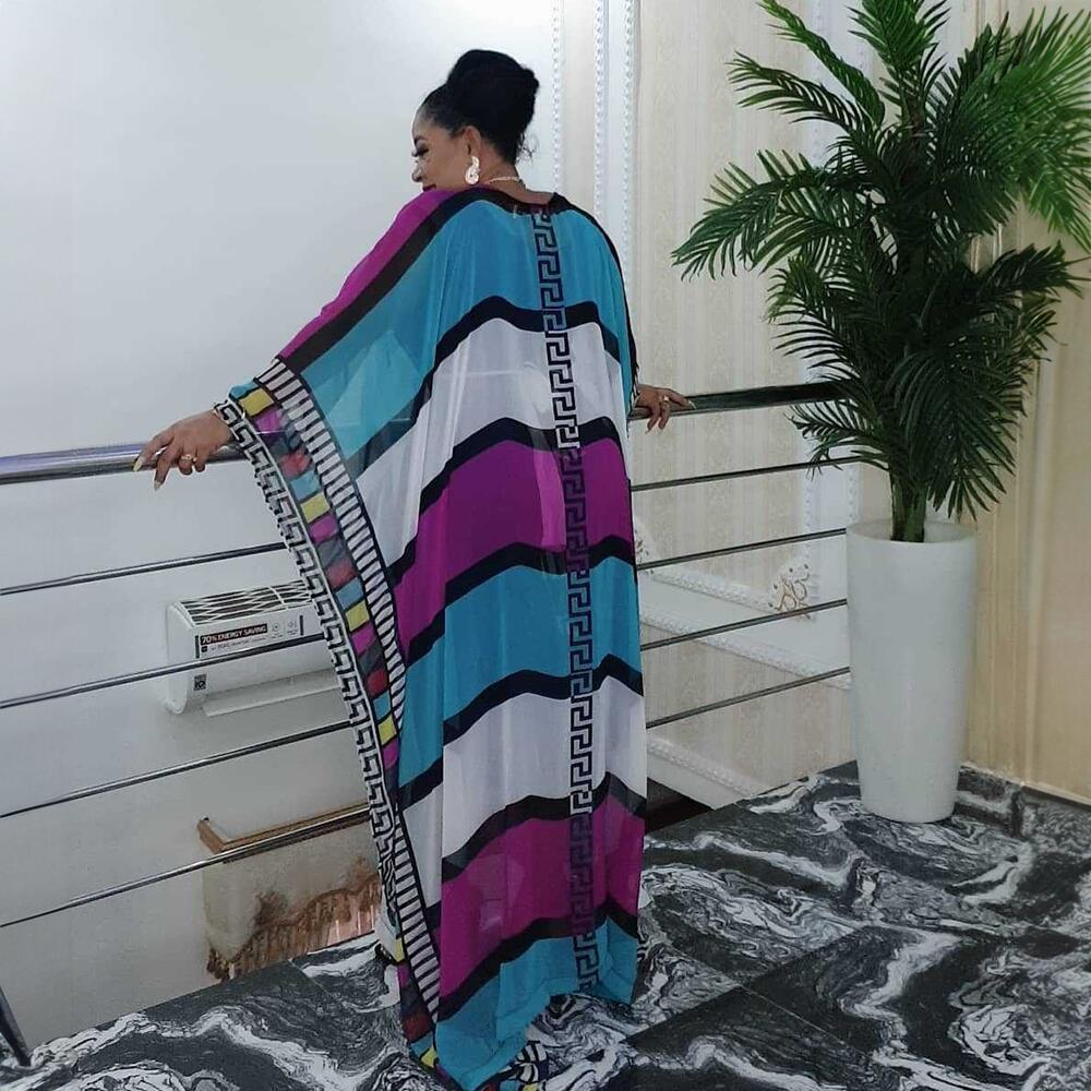 Picture of African women's robe large size dress cross-border large size dress Pearl chiffon digital printing + long inner skirt