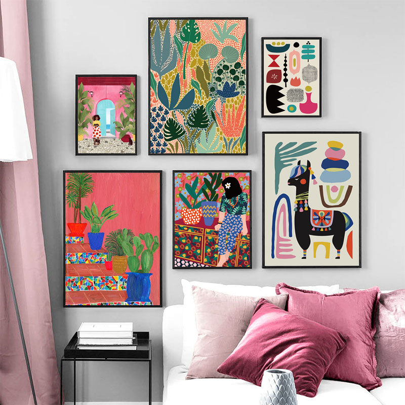 Picture of Nordic modern color abstract geometric figure green plant cactus living room bedroom decorative painting frame wholesale