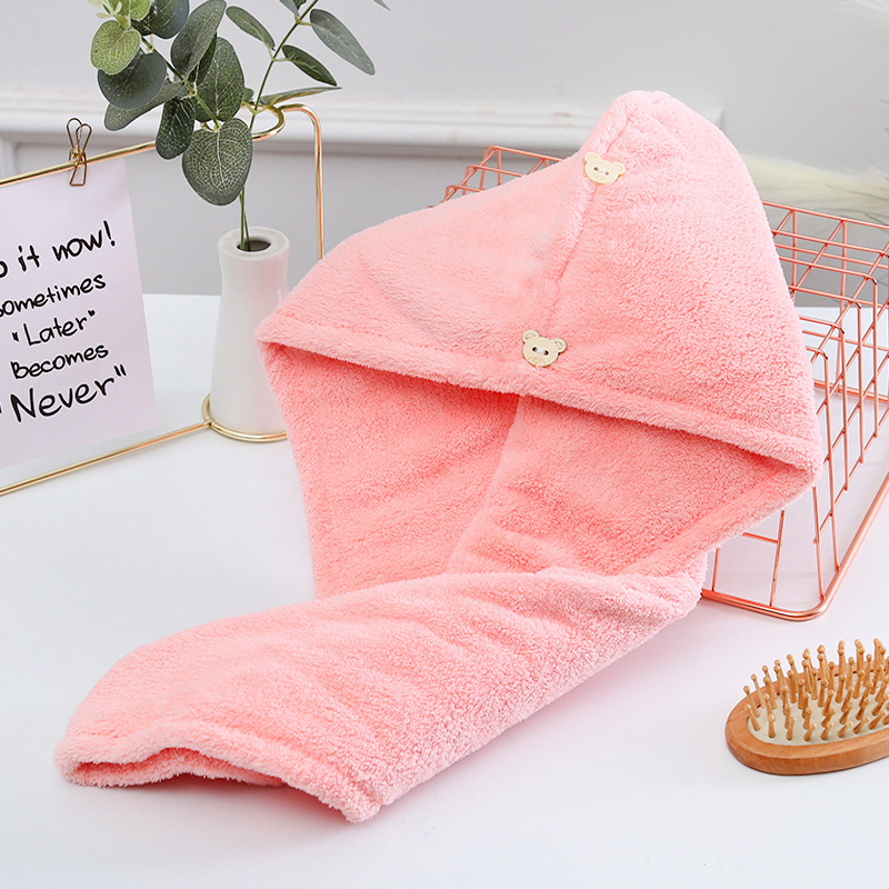 Picture of Dry Hair Cap Thickeneded High-Density Coral Velvet Girls' Absorbent Shower Cap with Edge Dry Hair Towel Quick-Drying Autumn and Winter Turban