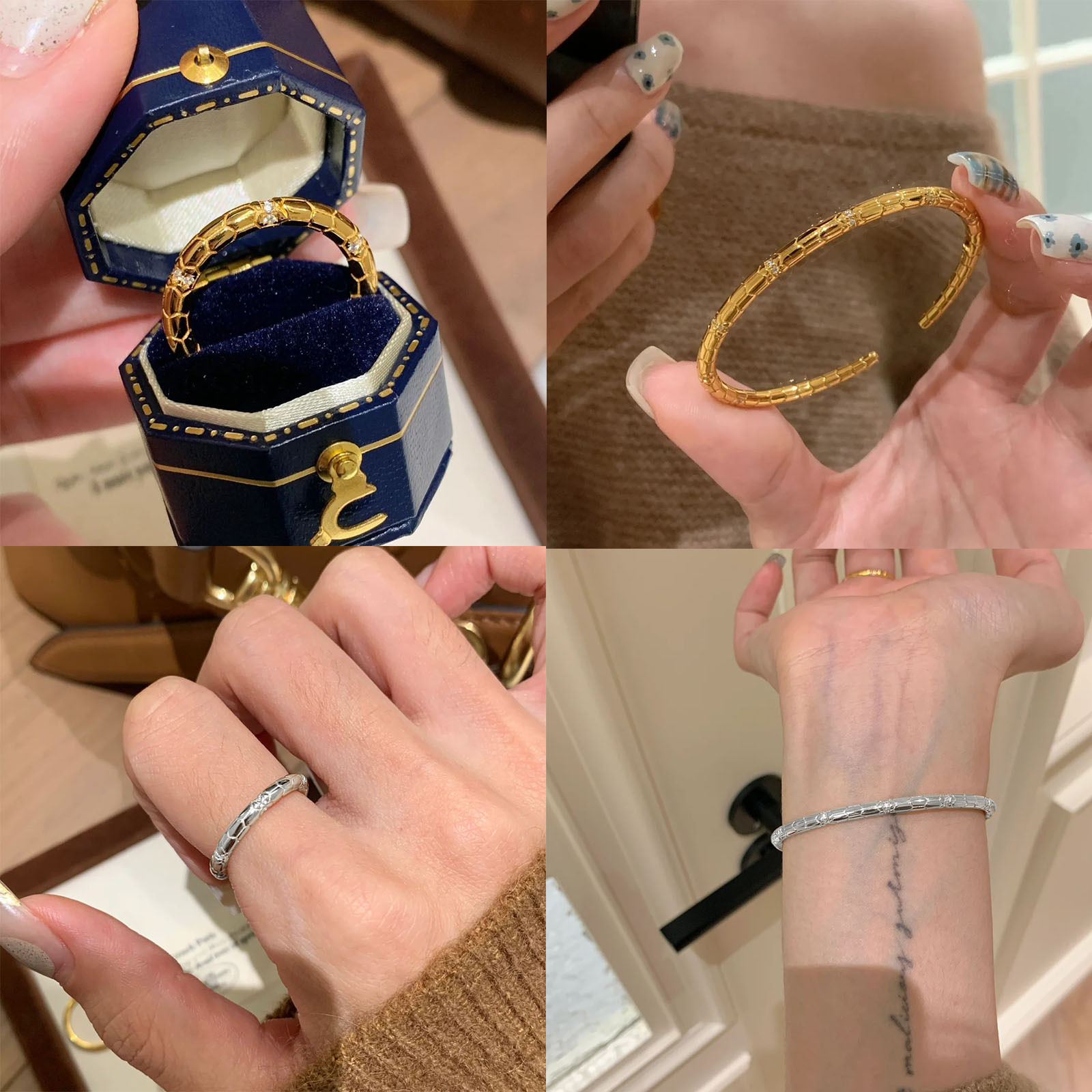 Picture of New Style Benmingnian Ling Sheyuan Ring Bracelet Women's Advanced Ancient Style Simple Zodiac Snake Diamond Opening Bracelet Snake Ring