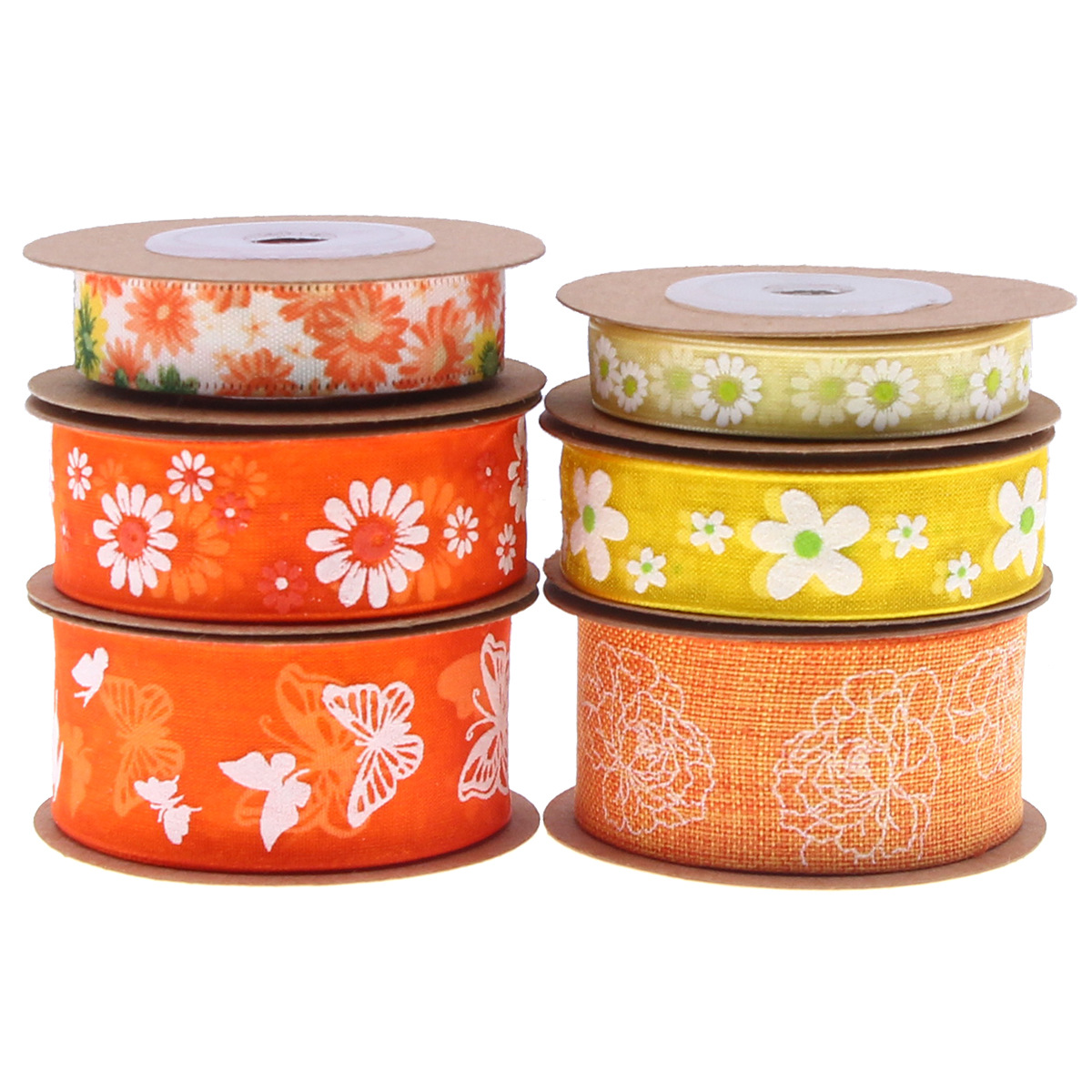 Double-sided polyester printed satin ribbon organza foam Daisy butterfly ribbon diy hair accessories bow accessories