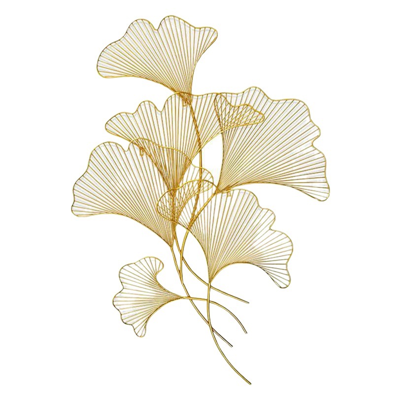 Nordic Background Wall Wall Hanging Creative New Chinese Style Home Wrought Iron Wall Decoration Golden Ginkgo Leaf Wall Hanging Wall Decoration