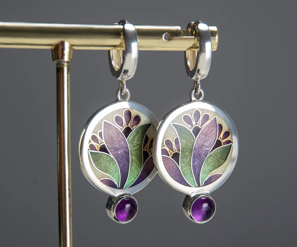 Hecheng European and American Enamel Colorful Elegant Earrings Versatile Super Fairy Flower Cube Earrings Jewelry Cross-Border Exclusive Supply