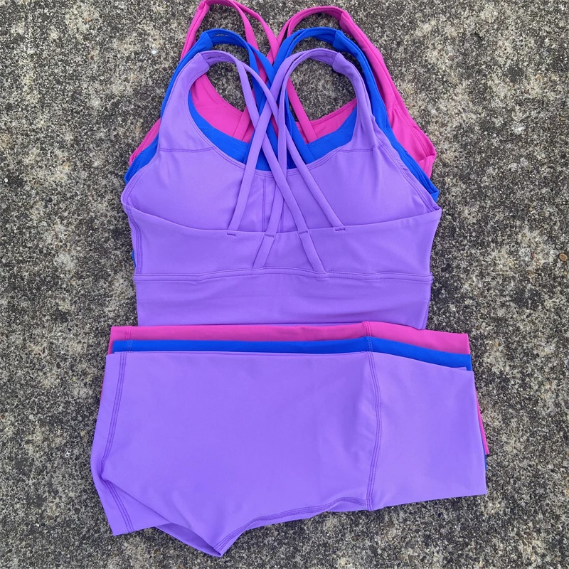 Women's Soft Nude Tight Yoga Shorts Set Cut Out Beautiful Back Cross Sports Bra Gym Yoga