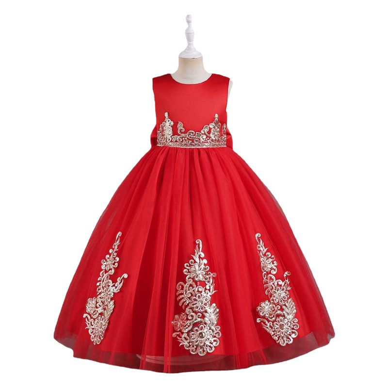 New girls wedding princess dress sequined skirt performance dress party lace long dress flower girl wedding dress dress