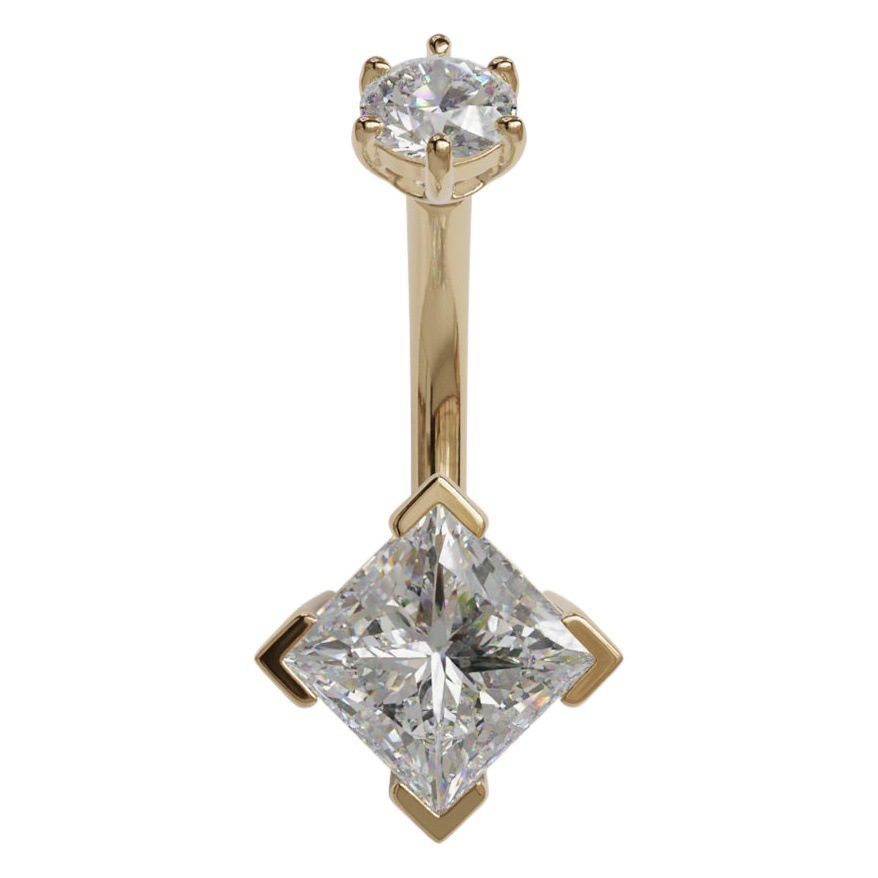 Cross-border S925 Sterling Silver Square Double Zircon Navel Nail Spiral Puncture Navel Ring Navel Nail Jewelry Women's Personality Simple