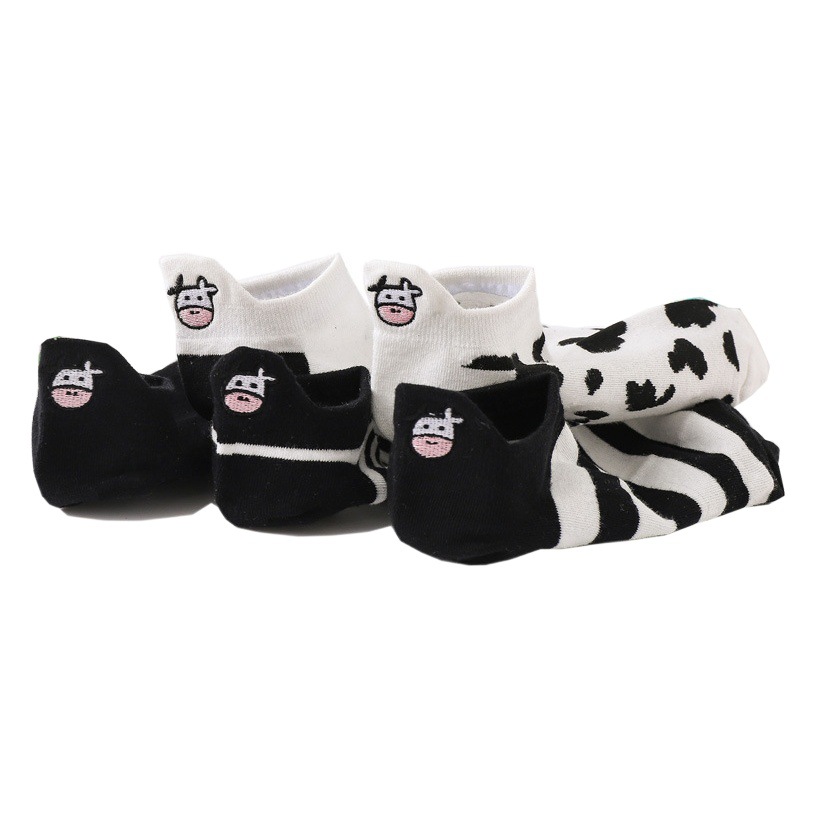 Boat socks women Summer cotton socks heel embroidery cow black and white cartoon spots shallow socks manufacturers wholesale