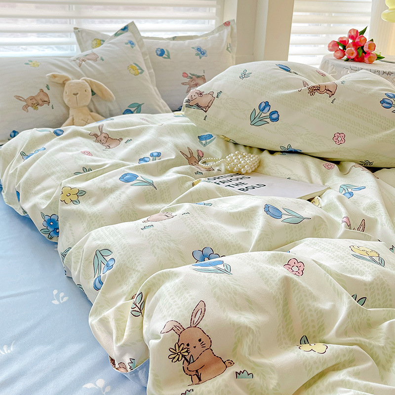 Picture of Class A Maternal and Infant Grade Four-Piece Set Small Fresh Thickened Sanding Quilt Cover Washed Cotton Bed Sheet Quilt Cover Dormitory Three-Piece Set ins