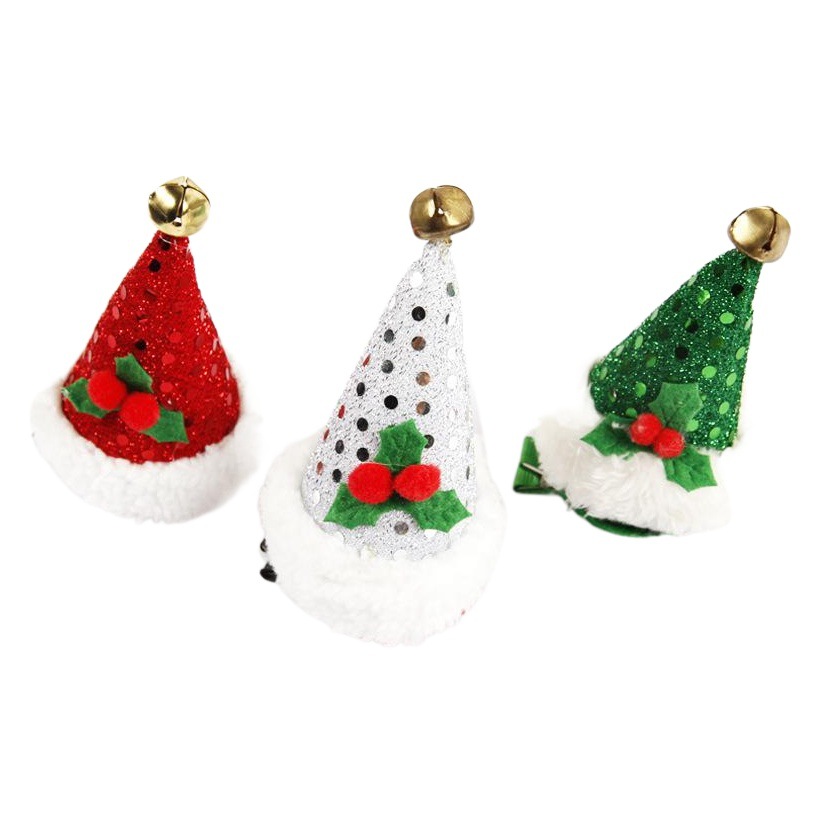 2025 Cross-Border Hot Selling Christmas Hairpin Leaf Snow White Plush Bell Round Hat Christmas Hairpin Clip