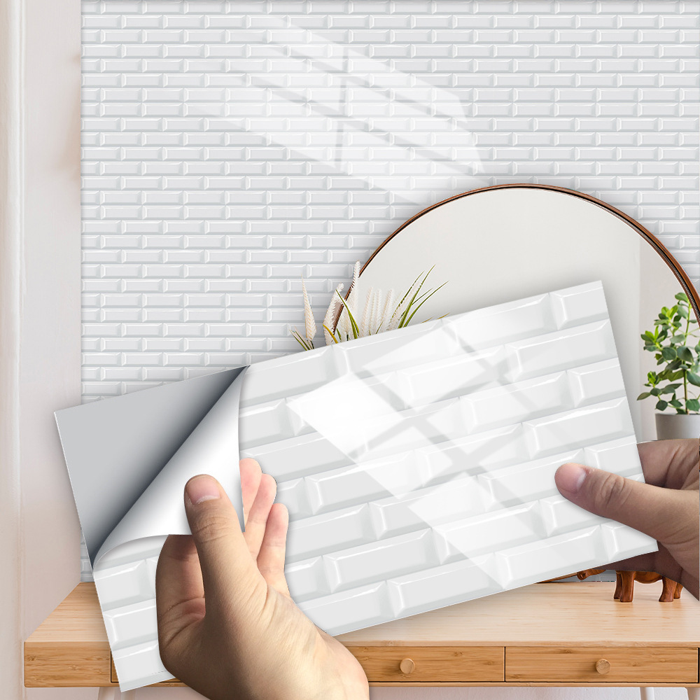 Cross-border exclusive for Nordic simulation white rectangular tile stickers kitchen bathroom home decoration Crystal hard wall stickers