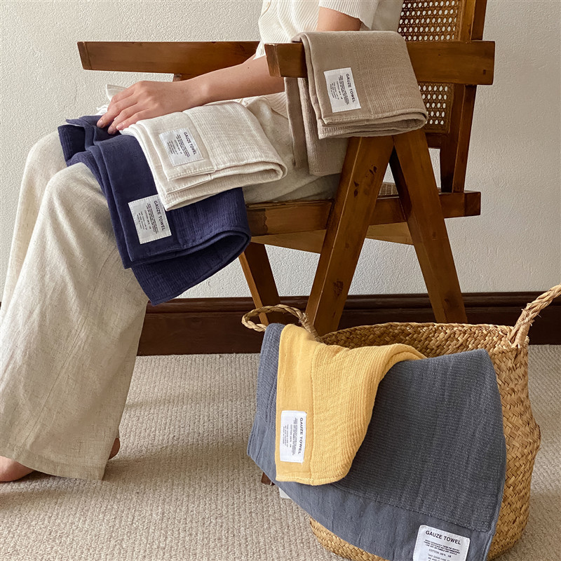 New Solid Color Wrinkled Gauze Square Square Square Plain Color Simple Hotel Homestay Bathroom Towel Children Adult Skin-friendly Bath Towel