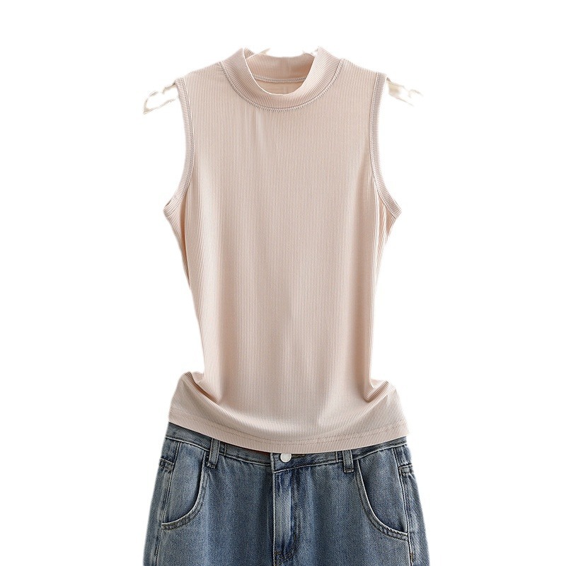 Picture of White Half-neck Camisole Women's Inner Wear Outer Wear Summer Tight Thread Sleeveless T-shirt Base Shirt Waistcoat Top