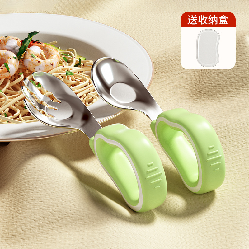Picture of Baby self-eating spoon learning to eat training Spoon one-year-old special fork baby rice spoon children eating ingot spoon