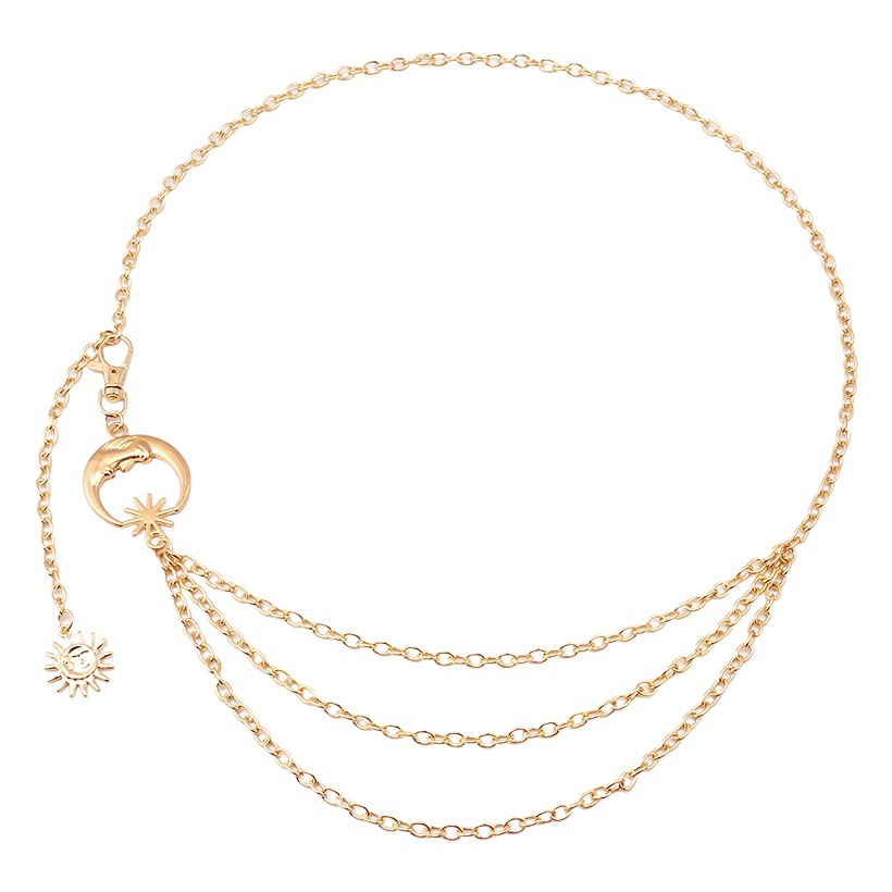 European and American Cross-border Jewelry Fashion All-match Moon Sun Metal Waist Chain Simple Matching Skirt Pants Decorative Waist Chain