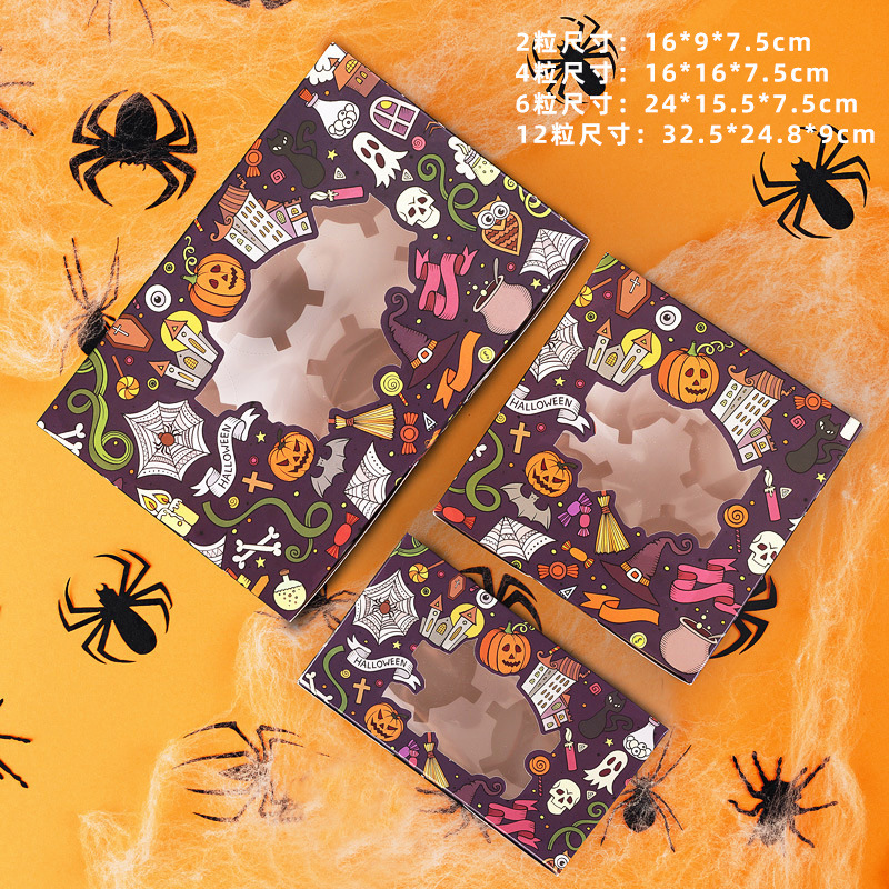 Halloween Cupcake Packaging Box Western Pastry Cake Window Transparent Mousse Dessert Egg Tart Box in Stock